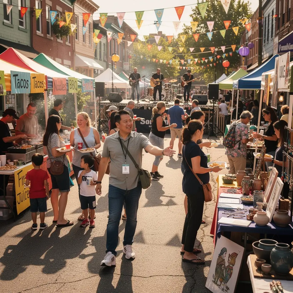 Uczestnicy spaceru odkrywający ukryte skarby lokalnej architektury.